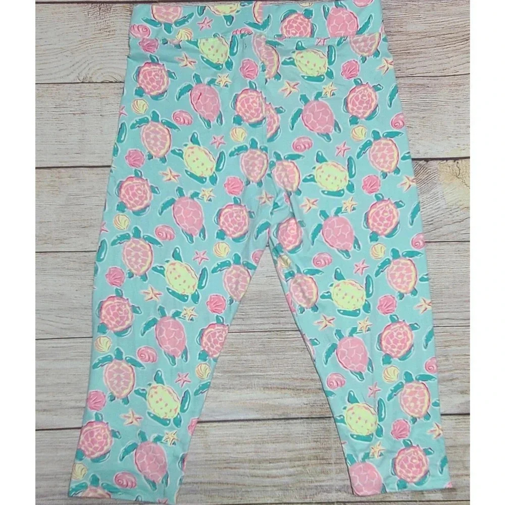 Simply Southern Capri Leggings Women's One Size Fits Most Teal Pink Turtles New - Picture 2 of 6